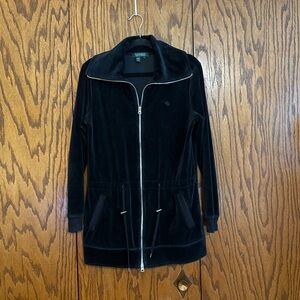Lauren Ralph Lauren Small Velour Zip Jacket Deep Green Navy Black